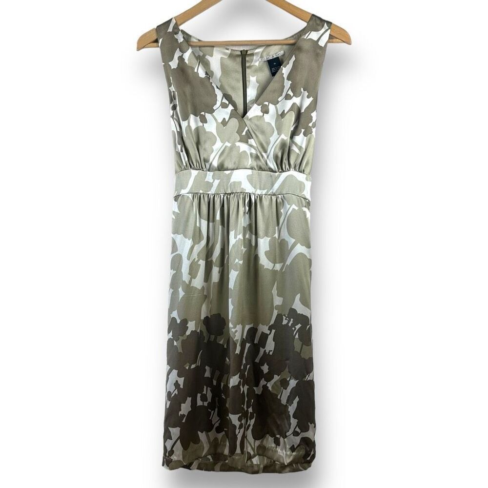 Mac & Jac Women's 14 Sleeveless‎ Sheath Dress Neutral Ombre Leaf Print 100% Silk